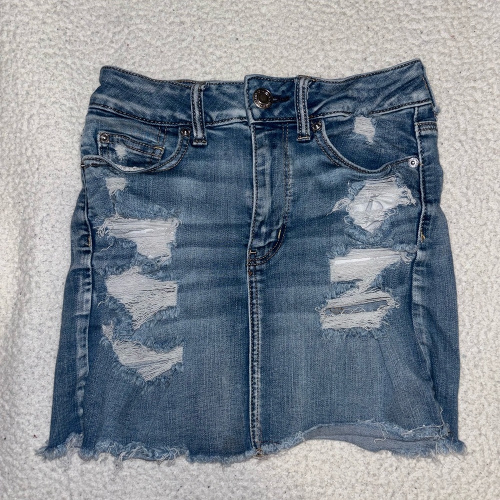 Distressed Denim Mini Skirt
